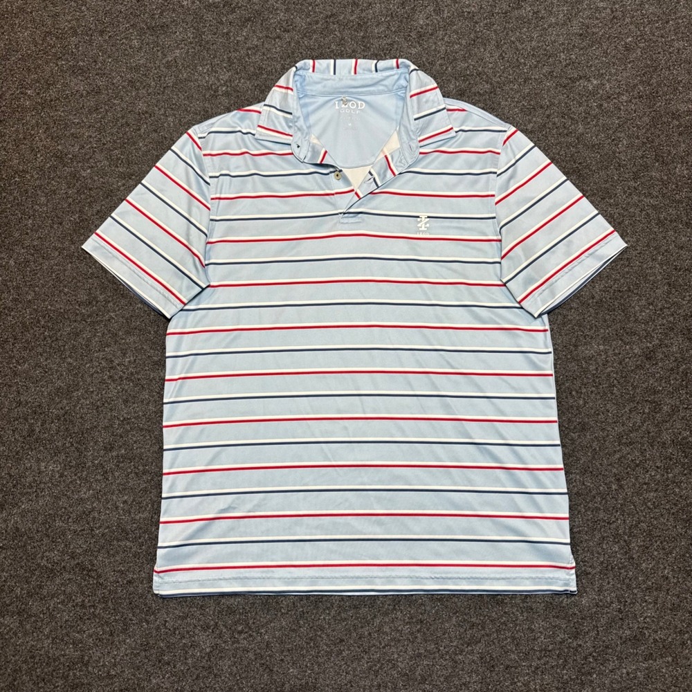 IZOD Golf Mens Medium Blue Striped Short Sleeve Performance Stretch Polo Shirt